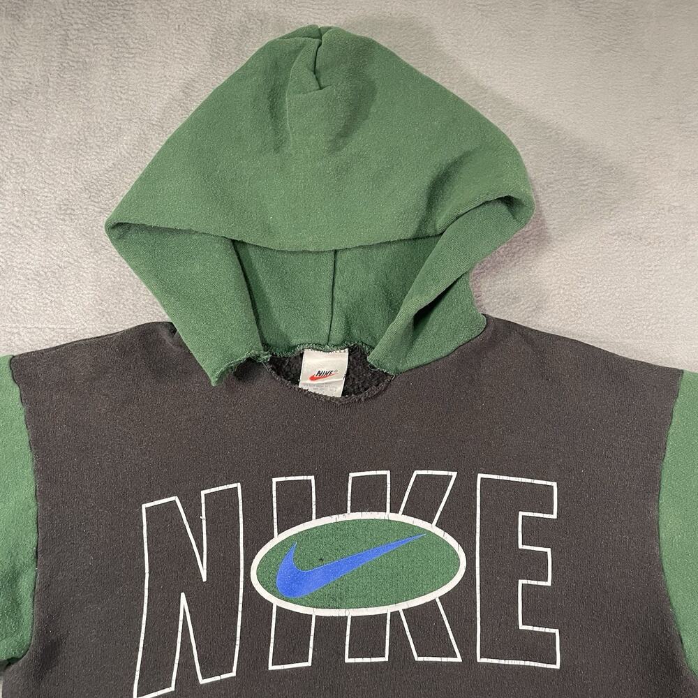 Nike Hoodie Green Black Spellout Y2K Youth L Boys USA Distressed Vintage - Picture 6 of 13